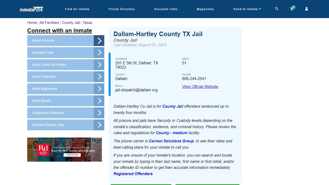 Dallam-Hartley County TX Jail - Inmate Locator